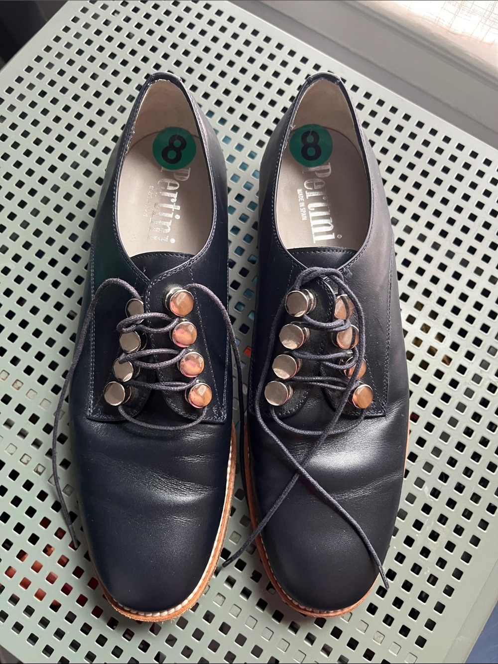 Dark Navy Leather Women’s Lace-Up Shoes Size 38